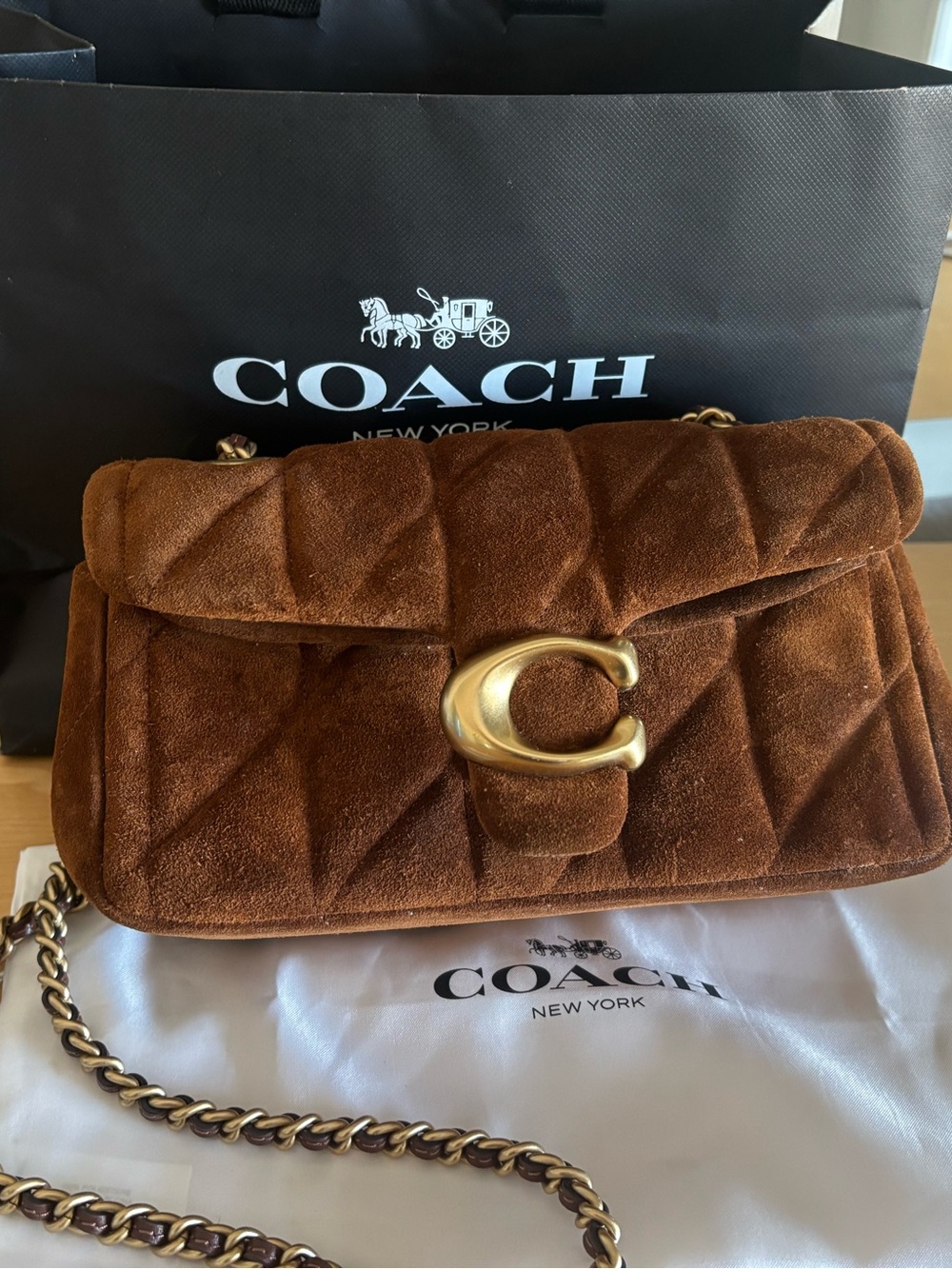 Coach Quilted Suede Shoulder Bag in Brown with Gold Hardware - Picture 2 of 2